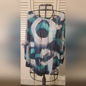 Alfani Blouse - Navy Blue, Green, Grey and White